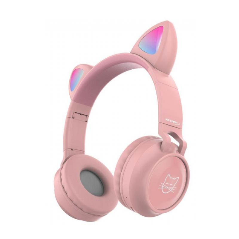 AURICULAR NETMAK GATITO RGB WIRELESS ROSA