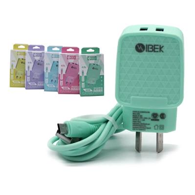 CARGADOR IBEK USBx2 MICRO USB 4.8A CARGA RAPIDA COLORES PASTELES